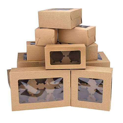 Paquete de 12 cajas de galletas Cajas de regalo con ventana, cajas pequeñas para pasteles Cajas de panadería Cajas de dulces Cajas de cupcakes para postres, pasteles, galletas, pasteles (Marrón)