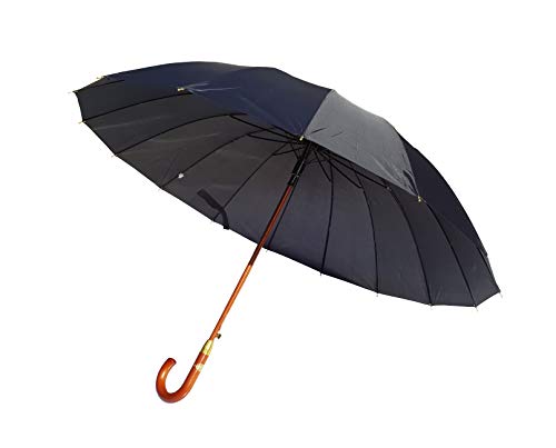 Paraguas XXL 134 cm clásico de 16 Varillas Antiviento Gran tamaño Apertura automática puño Madera