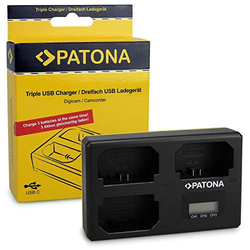 PATONA Triple Cargador para NP-FZ100 Batería Compatible con Sony Alpha 9, 7 III, 7R III, 7RM3 con USB Type C Cable