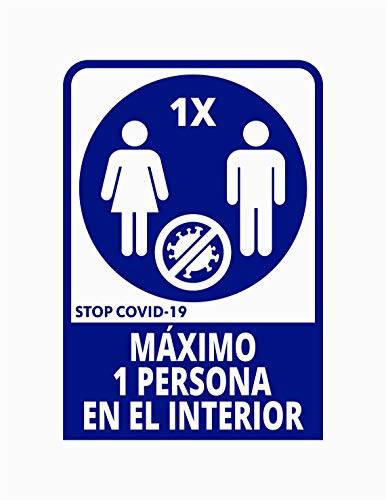 Pegatina Máximo 1 persona en el interior, 19.5 x 29cm, Prevención COVID-19, diseñado para empresas, como medida de protección contra el Coronavirus - Cartel prevención (Azul Oscuro)