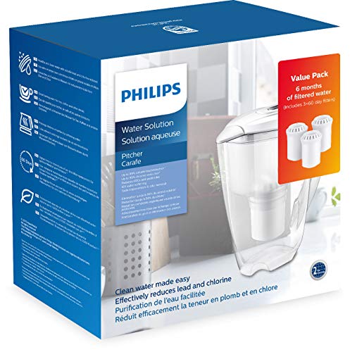Philips - AWP2920-3 - Set de iniciación jarra filtro de agua - Reduce la cal, el cloro, el plomo, los microplásticos - Jarra incluye 3 cartuchos - 3 litros - Blanco