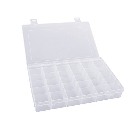 Pixnor Caja organizadora portátil de 36 compartimentos, de plástico duro, transparente, ajustable, con separadores extraíbles