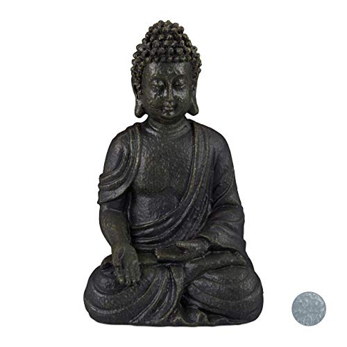 Relaxdays, Gris Oscuro, Estatua Buda Sentado para Jardín o Salón, Resina Sintética, 30 cm