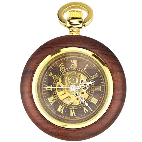 Reloj de Bolsillo Reloj de bolsillo de caoba mecánico automático de los hombres y las mujeres clásicos retro ahuecado hacia fuera el reloj del collar antiguo Reloj de Bolsillo Vintage ( Color : C )