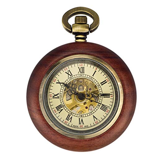 Reloj de bolsillo Reloj de bolsillo de caoba mecánico automático de los hombres y las mujeres clásicos retro ahuecado hacia fuera el reloj del collar antiguo Reloj de Bolsillo Retro ( Color : A )