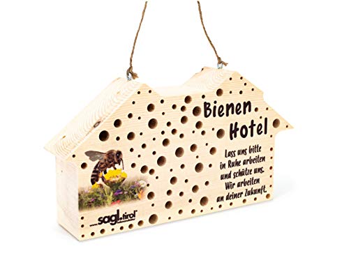 sagl.tirol Hotel de insectos para abejas silvestres de madera de pino cembro como ayuda para anidar con más de 100 orificios en 3/4/5/6/8/10 mm de diámetro