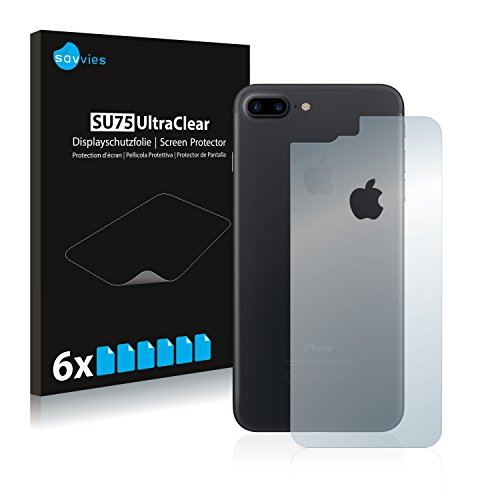 savvies Protector Pantalla Compatible con Apple iPhone 7 Plus Trasera (Superficie Total + LogoCut) (6 Unidades) Pelicula Ultra Transparente