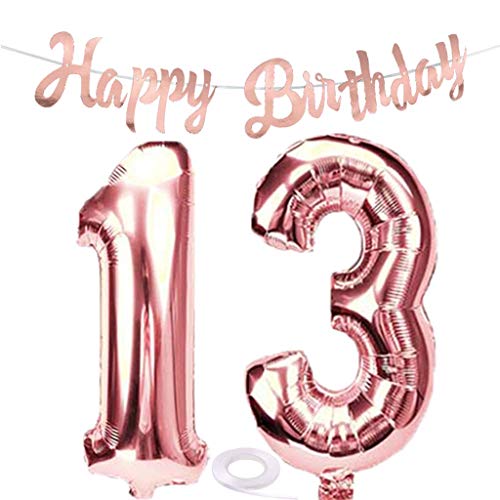 SNOWZAN Globo de 13 cumpleaños en oro rosa para niña, número 13, globos gigantes de helio, número 13, globos con números grandes de 13 años, XXL, guirnalda de 32 pulgadas, número 13, para fiesta