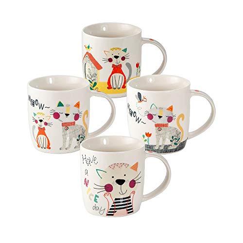 SPOTTED DOG GIFT COMPANY Juego Tazas de Café, Tazas Desayuno Originales de Té Café, Porcelana con Diseño de Lindo Gato, 4 Piezas - Regalos para Amantes de los Gatos Mujeres y Hombres