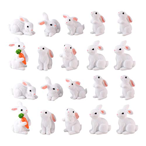 STOBOK 20 Piezas Mini Figura de Conejito Juguete Conejo Pastel Resina Toppers Lindo Miniatura Conejo Micro Paisaje Modelo para Decoración/Color Aleatorio