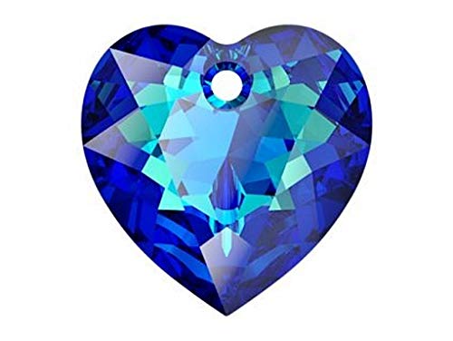 Swarovski Element, Heart Cut Beads 6432, 14.5 mm, 1 ud., Cuentas-colgantes facetadas de vidrio en la forma de corazon, Crystal/Bermuda Blue/Foiled (transparent Iridescent dark blue rainbow)