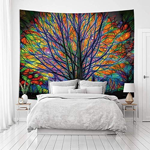 Tapiz de color psicodélico, decoración de árbol para artículos del hogar, tapiz de viento, decoración de dormitorio, tela para colgar de fondo vivo para estudio de pared (200 x 150)