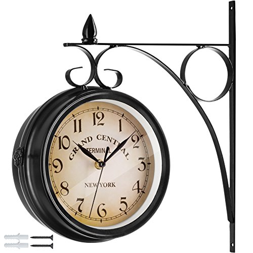 TecTake 800573 - Reloj de Pared Vintage, 2 Esferas ampliamente legibles, Fácil de Montar (Negro | No. 402772)