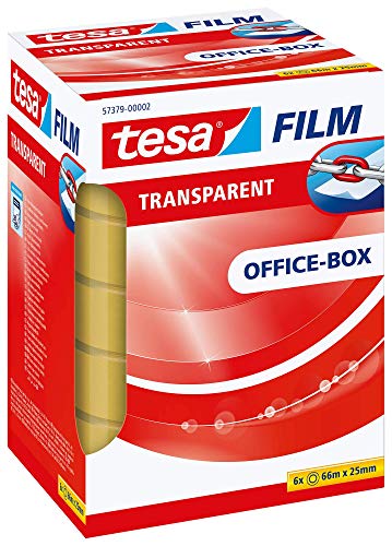 Tesa Film Transparent - Cinta adhesiva transparente (25 mm x 66 m, 6 rollos)