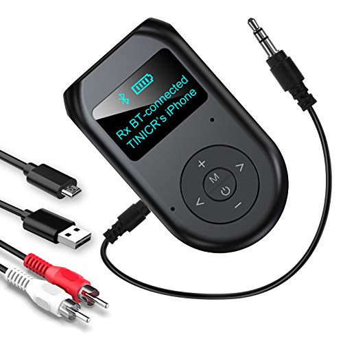 TINICR Transmisor y Receptor Bluetooth 5.0 Inalámbrico 2 en 1 con Latencia Baja e Indicador LCD, Adaptador de Audio Estéreo Bluetooth con 3,5 mm AUX para TV, PC, Portátil y Equipo Estéreo Doméstico