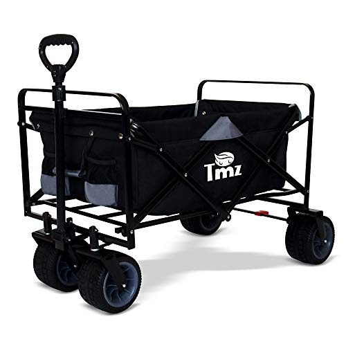 TMZ All-Terrain - Carrito plegable con freno de pie, neumáticos anchos para coche, carro de jardín, 90 L, práctico manillar de rueda delantera integrada, carga de hasta 120 kg, color negro y gris