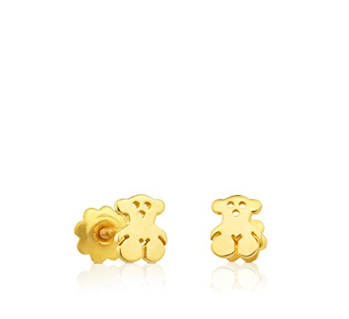 TOUS Pendientes Bear de niña y baby en oro amarillo de 18kt con cierre rosca, Tamaño 0,5 cm
