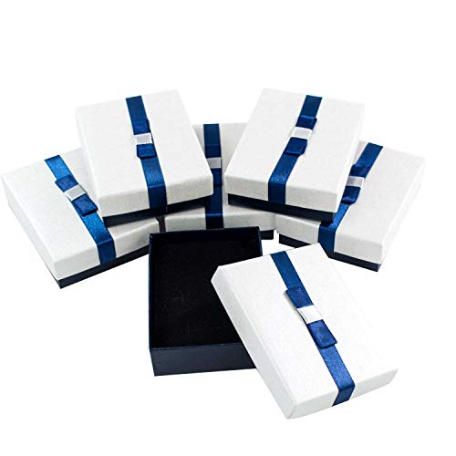 TRIXES Caja para Joyas 6 Piezas - Cajas de Regalo de cartón con Tapa - Azul Oscuro y Blanco Perla - Interior de Espuma - para Collares Anillos Pendientes Pantalla 9 x 7 x 3cm