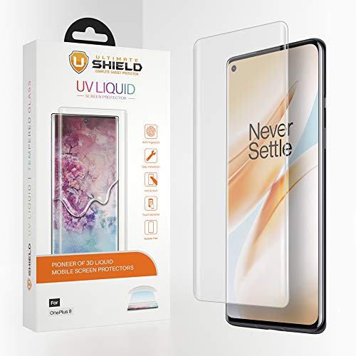 Ultimate Shield Liquid Glass para OnePlus 8 [Pack de 2] [Protector de pantalla curvado en 3D] [Totalmente adhesivo] [Dureza 9H] [Resistente a los arañazos] [Cristalino]