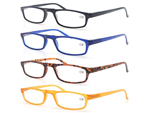 Un Pack de Cuatro Gafas de Lectura 2.0 para Hombres/Mujeres - Lente Clara,Vision Clara - Moda,Practicas,Ligeras,Comodas,Colores Negro-Azul-Marron-Amarillo