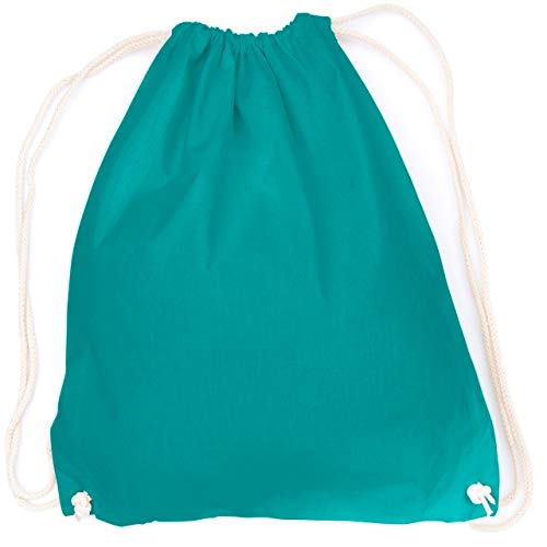 vanVerden Bolsa de deporte de algodón – Blanco/sin estampado en 30 colores – Bolsa de tela con cierre de cordón, Unisex adulto, Emerald (Smaragd).