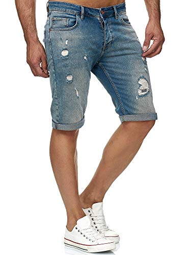 Vaqueros Cortos de Verano Desgastados para Hombres Jeans Shorts Básico Casual Azul
