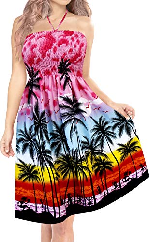 Vestido Halter Encubrir Las Mujeres maxis de los Sundress de la Falda de Tubo de Ropa de Playa Hawaiana Parte Superior del Traje de baño de Color Rosa