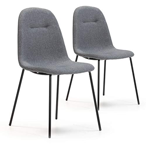 VS Venta-stock Set de 2 sillas Comedor Brenda tapizadas Gris, certificada por la SGS, 44 cm (Ancho) x 54 cm (Profundo) x 85 cm (Alto)
