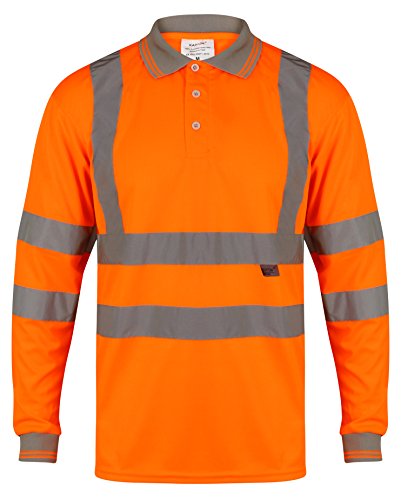 YCC® Polo de manga larga para hombre, alta visibilidad, seguridad, seguridad, trabajo, transpirable, de dos tonos, ligero, cinta reflectante, para trabajo (5XL, alta visibilidad), color naranja