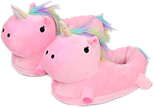 Zapatillas de Estar por casa, Unicornio Felpa Suave Calentar Zapatillas Zapatos Mujer niña Invierno Peluche para Adulto niño (25-33 EU, Rosa)