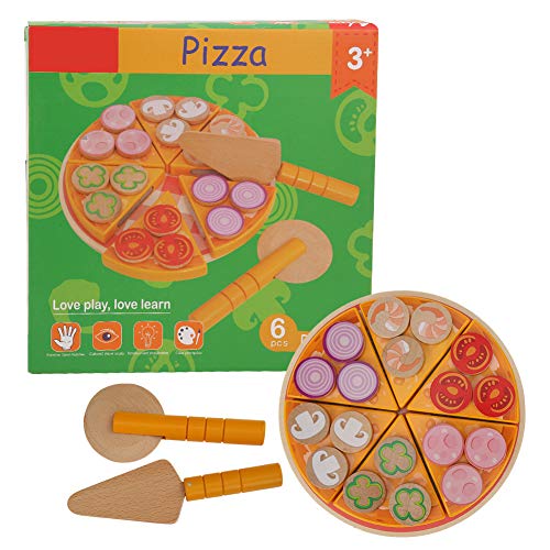 Zerodis Juguete de simulación de Pizza de Madera, Cocina Vegetal Juego de simulación Juguetes educativos Juguete para Cortar Pizza Regalo de cumpleaños y Navidad para niños y niñas(#1)