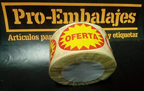 500 Etiquetas OFERTA …. €. En papel blanco e impresas en amarillo y rojo, de 60x43 mm. (se suministran en 1 rollo)