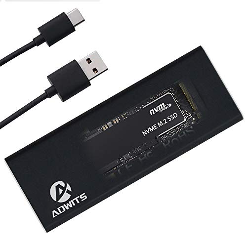 ADWITS USB 3.1 Gen2 10Gbps Tipo-C a NVMe M.2 Adaptador SSD PCIe de Alto Rendimiento, Caja SSD portátil Compatible para Samsung WD ADATA, Unidad de Estado sólido DREVO M.2 NVMe -Negro