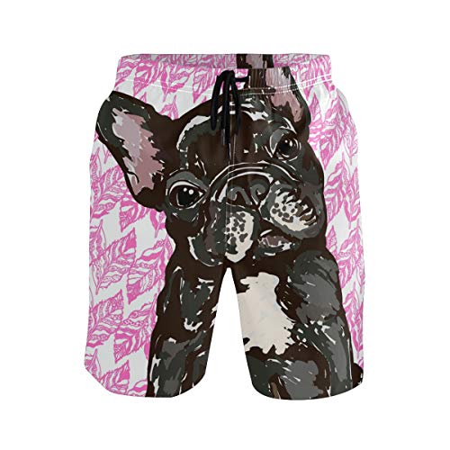 Ahomy pantalones cortos de secado rápido para hombre con diseño de hoja de bulldog francés, bañador con forro de malla Multi 01. S (Cintura : 30/ 36")