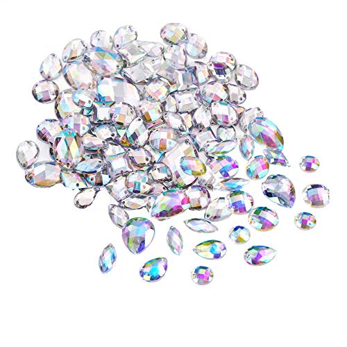 Anyasen Pedrería para Coser 200 Piezas AB Gemas Cristales Transparentes de Coser de Acrílico Facetados Diamantes de Imitación de Espalda Plana para Decoración de Vestido Ropa