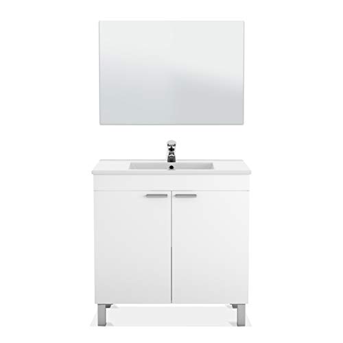 ARKITMOBEL - Mueble de baño LC, modulo 2 Puertas con Espejo Acabado en Color Blanco Brillo, Medidas: 80 cm (Largo) x 80 cm (Alto) x 45 cm (Fondo)