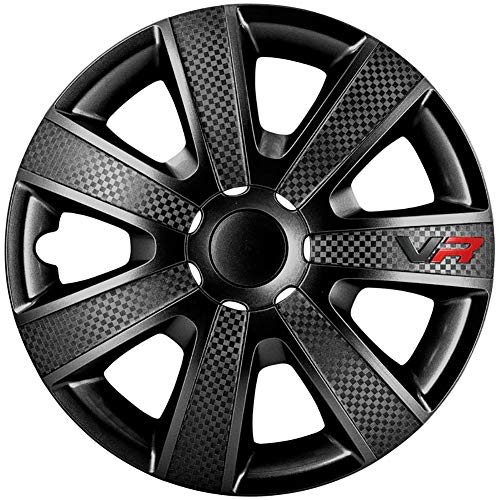 AUTOSTYLE Black Juego de 4 Tapacubos VR 13 Pulgadas Negro/Look Carbono/Logo