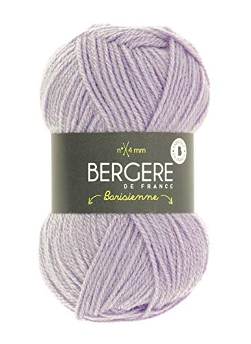 BERGÈRE DE FRANCE - Ovillo de lana BARISIENNE - 100% acrílico, certificado Oeko-Tex - Hilo redondo, muy suave - 4 mm - lana vegana - Fabricación Francesa - Color Púrpura, LAVANDE