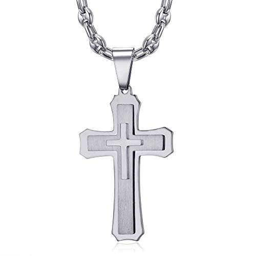 Bobijoo Jewelry – Conjunto de colgante de cruz de Jesús Cristo 3D y cadena de grano de café, 60 cm, acero inoxidable plateado