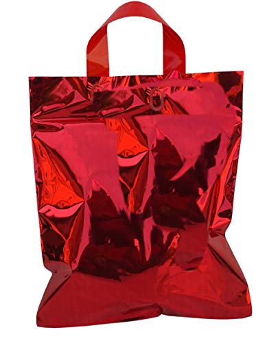 Bolsas metálicas con asa suave para embalaje de regalo y transporte, diferentes tamaños y colores (rojo metal, 40 x 50 cm, 10 unidades)