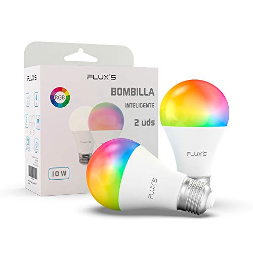 Bombilla Led Inteligente Wifi FLUX'S [2 UDS] 10W, E27, Regulable, Luz Cálida, RGB Multicolor, Compatible con Alexa, Echo, Google Home e IFTTT