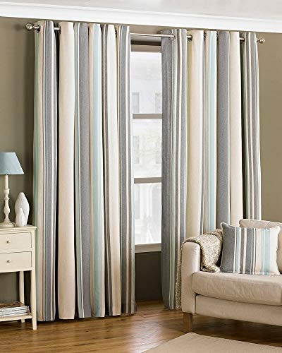 Broadway Stripe Duck Egg Blue Ring Top Curtains 168 x 229