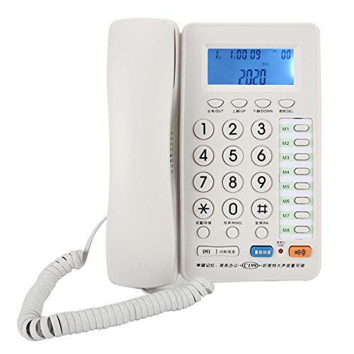 C199 Teléfono fijo fijo Teléfono con cable Teléfono de escritorio Teléfono para colgar en la pared con pantalla Llamadas manos libres 24 tonos de llamada para negocios Oficina en casa(Blanco)