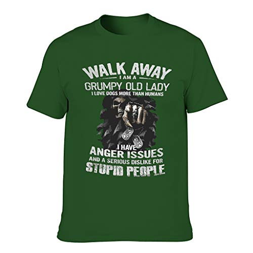 Camiseta para hombre con diseño de texto "Walk Away I Am A Grumpy Old Lady" Dark Green001. L
