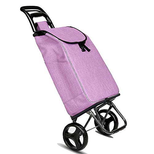 Carrito de compras plegable desmontable bolsa lavable portátil base estancada desgaste-resistencia de la rueda, 6 colores,Purple,40x32x95cm