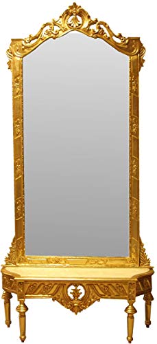 Casa Padrino Consola de Espejo Barroco Consola de Armario de Oro con la Parte Superior de mármol y Hermosas Decoraciones barrocas en el Espejo de Vidrio Mod8 - Aspecto Antiguo