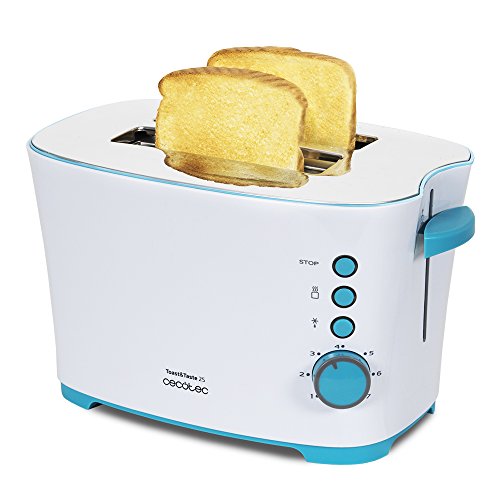 Cecotec Toast&Taste 2S - Tostadora, 7 Niveles de Potencia, Capacidad para 2 Tostadas, 3 Funciones(Tostar, Recalentar, Descongelar), Incluye Pinzas, Bandeja Recogemigas, 650 W