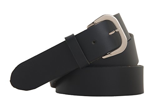 Cinturón de cuero - 4 cm de ancho - Para cinturas de 100 a 170 cm - Negro - 140 cm
