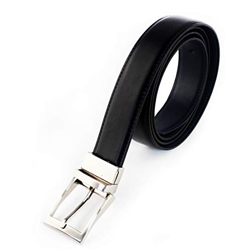 Cinturón Hombre Cuero Piel Dos Caras con Hebilla Reversible para Hombre, Ancho 31mm (Negro+azul, hasta 118cm/46.46")