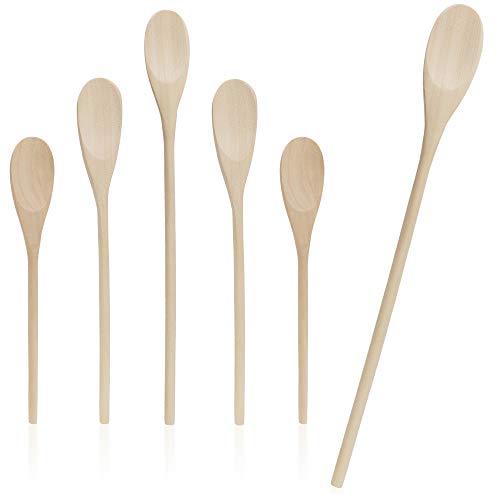 COM-FOUR® 6x cucharas de madera para cocinar - cucharas de madera para cocinar y hornear - juego de cucharas para cocinar - cucharas de madera para cocinar en tres tamaños (marrón claro - 06 piezas)